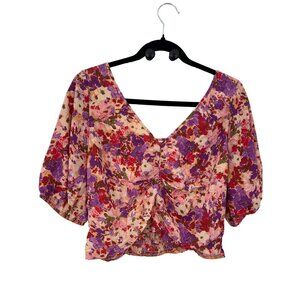 Sienna Sky cropped blouse Colorful Floral Chiffon Top size L New NWOT